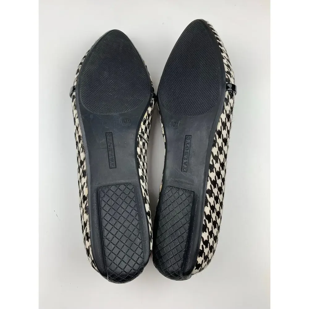 Talbots Flats Black White Houndstooth Calf Hair Tassel Fringe Shoes Women's 10